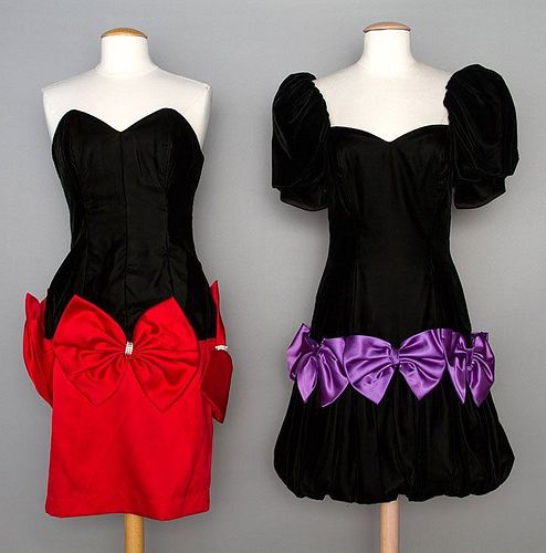TWO BLACK VELVET PARTY DRESSES, 1980-1990