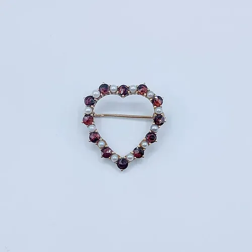 Vintage Pearl and Garnet Heart Pin/Brooch Made in Germany