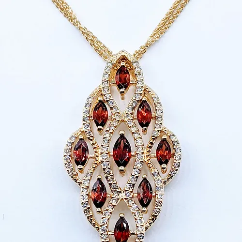 Stylish Marquise Garnet and Diamond Pendant