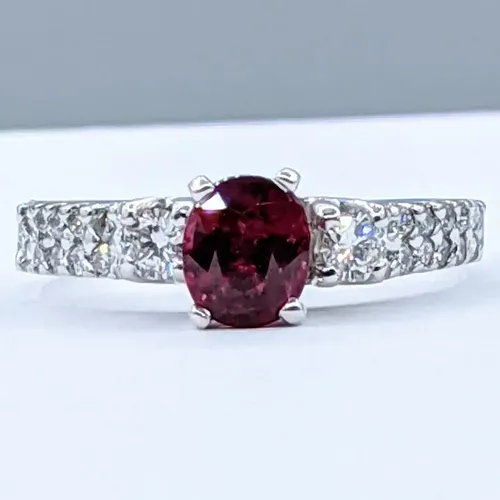 Radiant Rhodolite Garnet & Diamond Ring