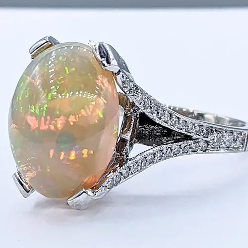 Vibrant Ethiopian Opal & Diamond Cocktail Ring