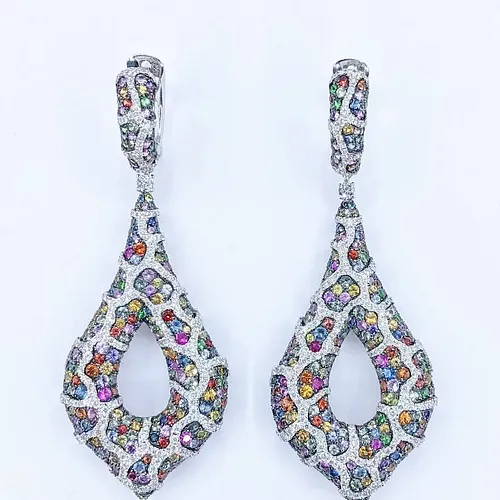 Breathtaking Multicolor Sapphire & Diamond Drop Earrings