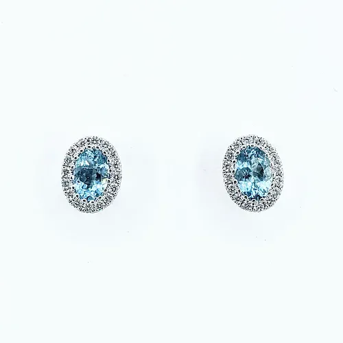 Beautiful Aquamarine & Diamond Halo Stud Earrings