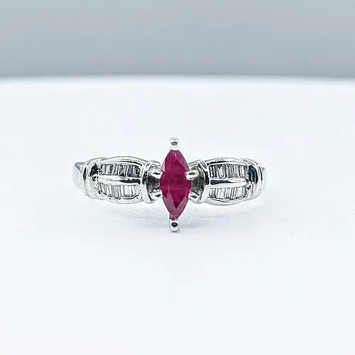 Elegant Marquise Cut Ruby & Diamond Engagement Ring