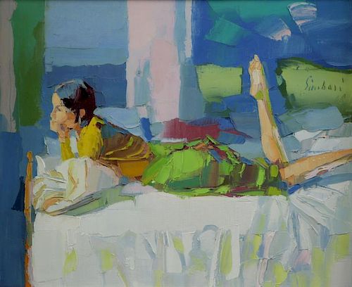 SIMBARI, Nicola. Oil on Canvas "Lazy Girl" 1968.