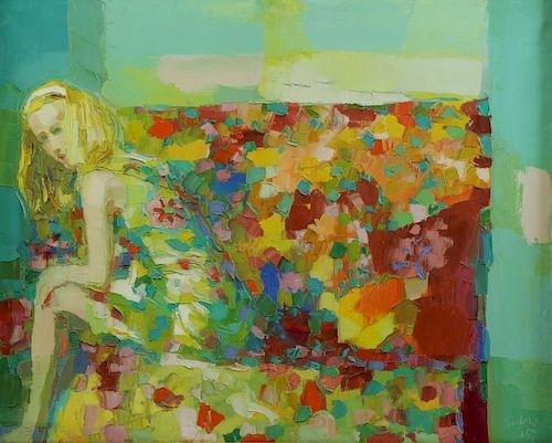 SIMBARI, Nicola. Oil on Canvas "Girl in Green