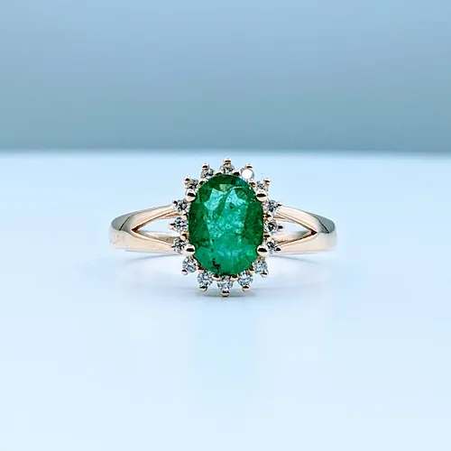 Natural .96ct Emerald & Diamond Ring