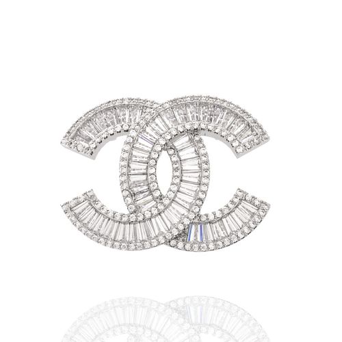 NWT Chanel Classic CC Logo Silver Crystal Metal Ring Size 52