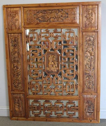 Finely Carved Asian Panel with Mirror