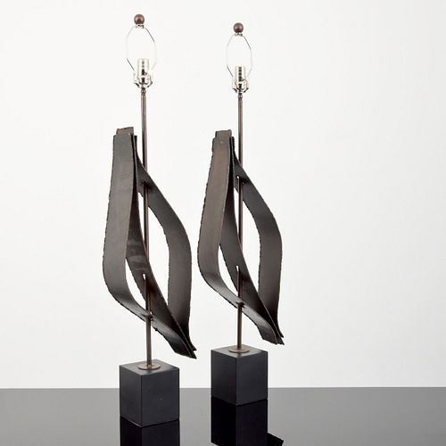 Pair of Brutalist Lamps Attributed to Harry Balmer