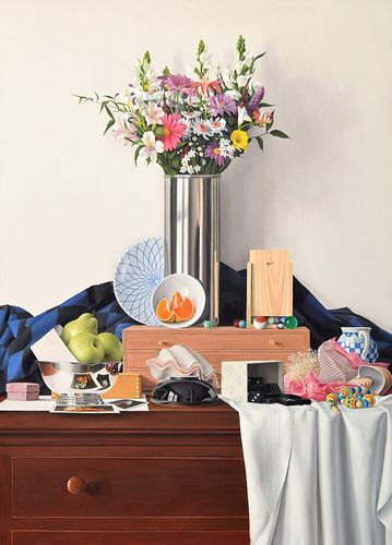 Large James Aponovich Hyperrealist Still Life Painting