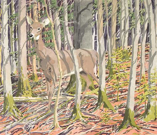 Neil Welliver "Deer" Etching/Aquatint, Signed Edition