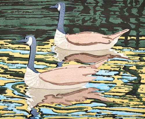 Neil Welliver "Canadian Geese" Hand-Colored Lithograph, Signed Edition
