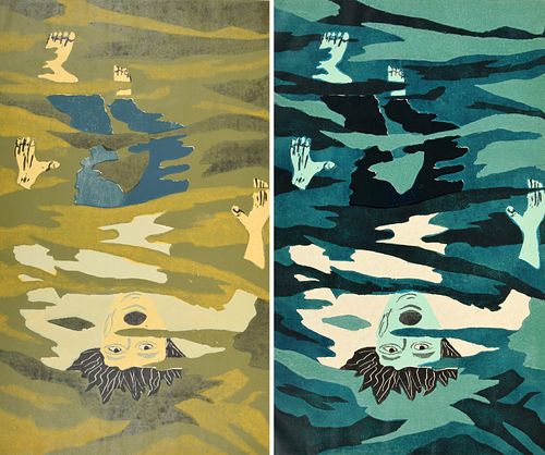 2 Richard Bosman "Drowning Man" Woodcuts, Signed Editions