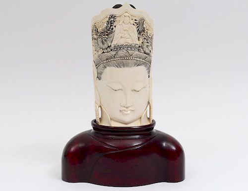 CARVED IVORY HEAD OF GUANYIN