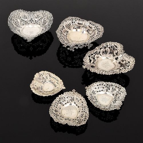 5 Sterling Silver Heart Dishes; Gorham...