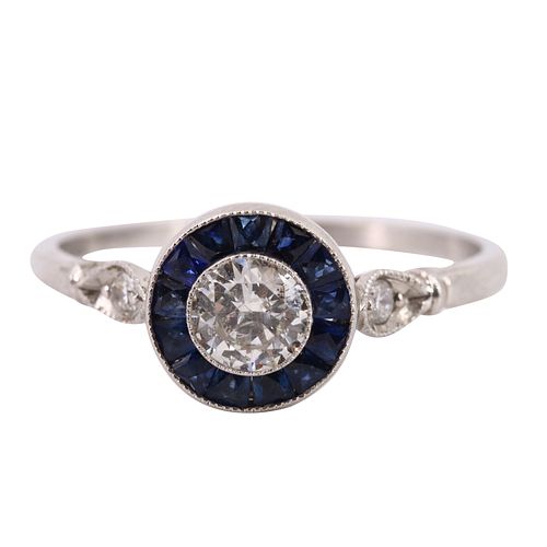 Diamond, Sapphires & Platinum Target Ring