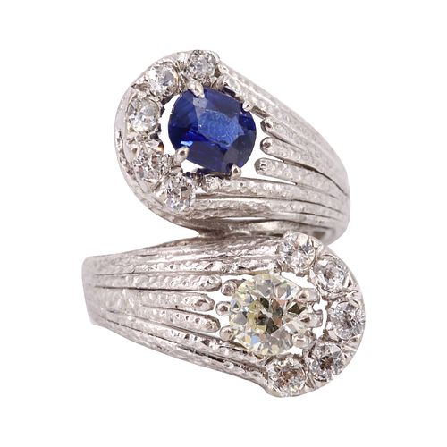 2.70ctw Diamonds, Sapphire & 18k Gold Art Deco Ring