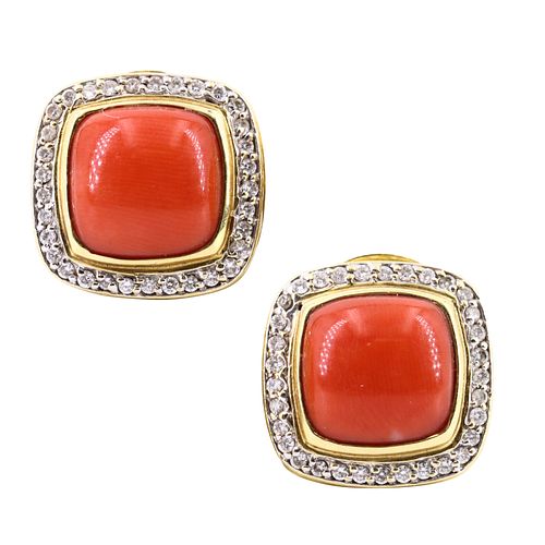 David Yurman Corals & Diamonds  clip earrings