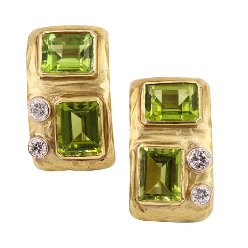 Peridots, Diamonds & 18k gold Earrings