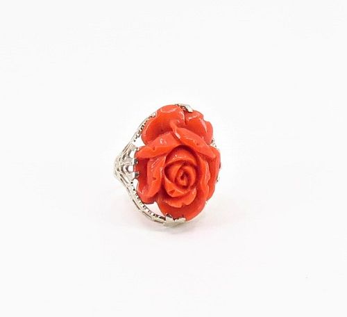 14k Gold & coral Rose Ring