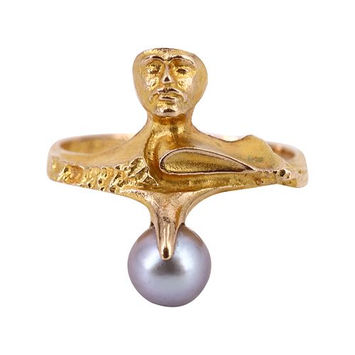 Lapponia 14k Yellow Gold Brutalist “Face” Ring