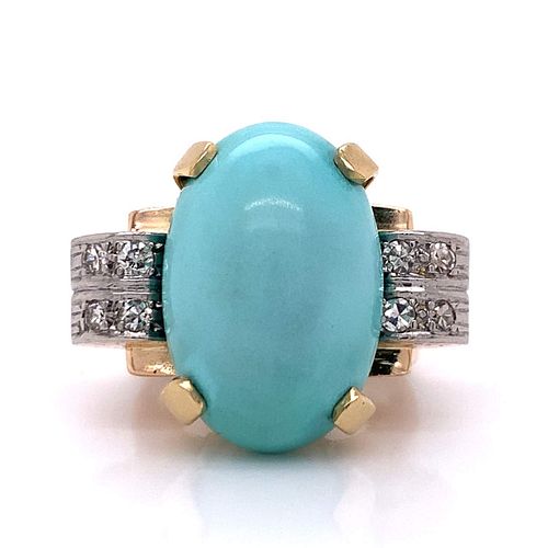 Turquoise & Diamonds 18k Gold Ring