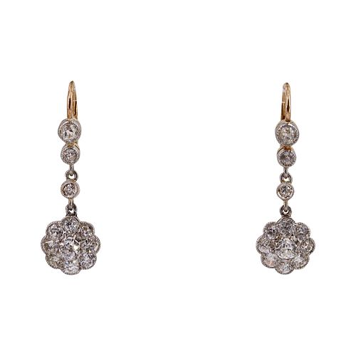 2.16ctw Diamonds & 18k gold Rosetta Drop Earrings