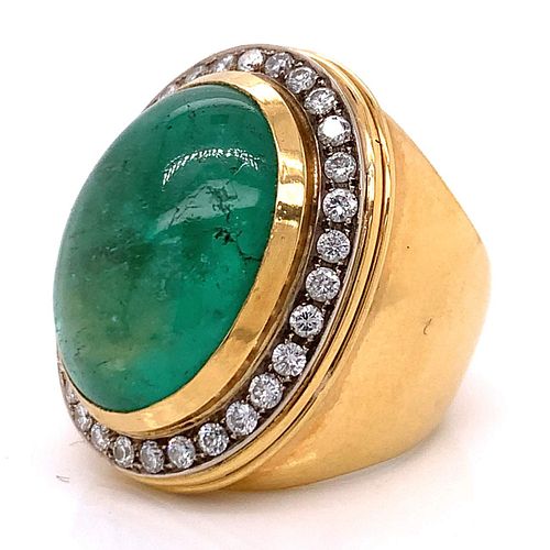 16 Ctw Emerald & Diamonds 18k Gold Cocktail Ring