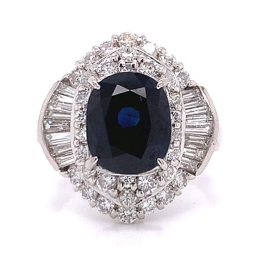 5.19Ctw Sapphire & Diamonds Cocktail Platinum Ring