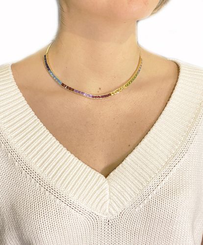 Multicolor Natural Gemstones 18k Gold Necklace