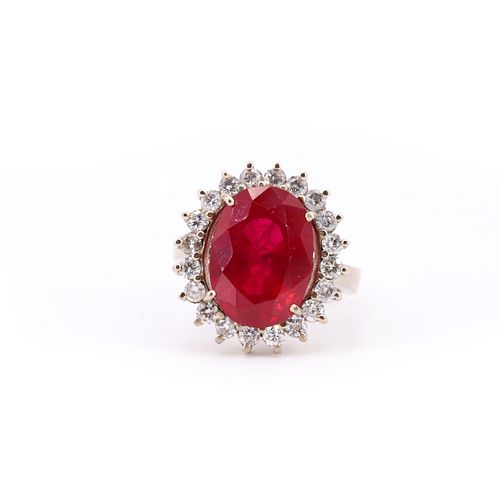 Diamonds, Synthetic Ruby & 18k Gold Ring