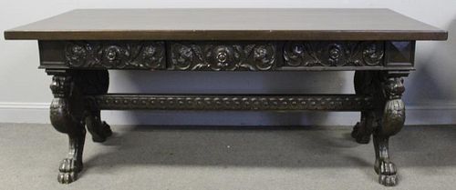 Highly Carved 3 Drawer Library Table Raised on