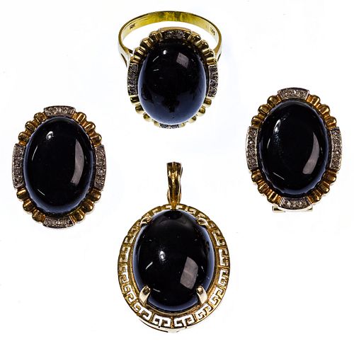 14k Yellow Gold and Onyx Jewelry Suite