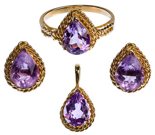 14k Yellow Gold and Amethyst Jewelry Suite