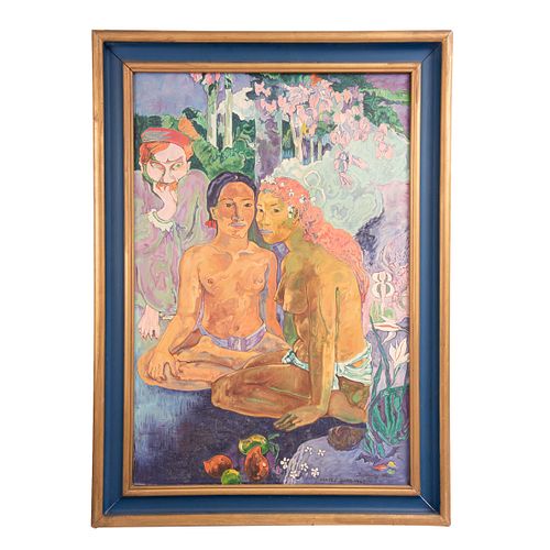 BENJAMÍN ARGÜELLES MEDINA (México, 1903 -1988) Reproducción de "En busca del paraíso" de Paul Gauguin Firmado y fechado 60 A...