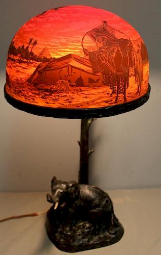 ARSALL, Signed Cameo Glass Table Lamp, Signed on