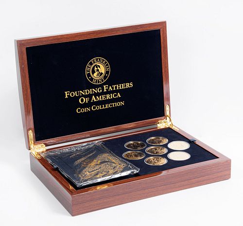 Colección de monedas conmemorativas de los padres fundadores de Estados Unidos. Franklin Mint. En metal dorado.