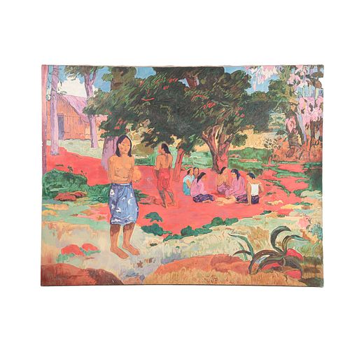 B. ARGÜELLES. Reproducción de "Whispered words" de Paul Gauguin. Firmado y fechado 1963. Acrílico sobre tela.