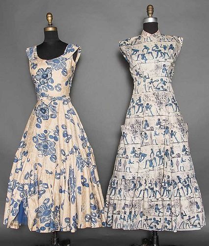 TWO COTTON PRINT DRESSES, 1950-1955