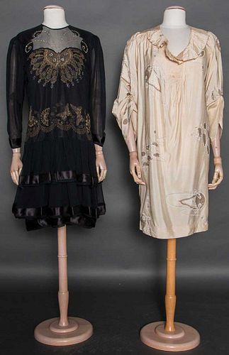 TWO ZANDRA RHODES PAINTED DRESSES, 1970s