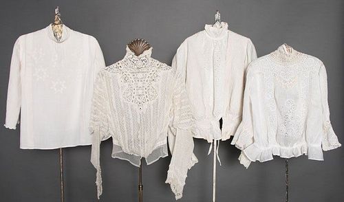 FOUR WHITE BLOUSES, EARLY 20TH C