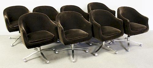 Set of 8 Nico Zographos Velvet Swivel Arm Chairs.