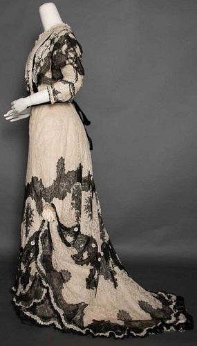 WHITE & BLACK LACE DINNER GOWN, c. 1902