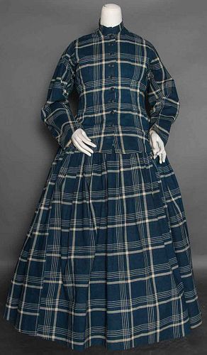 INDIGO PRINT MATERNITY(?) DRESS, 1860s