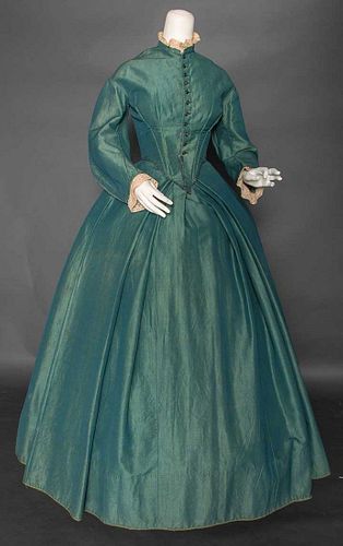 TEAL WOOL DAY DRESS, 1850s