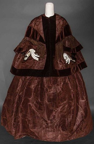 CHOCOLATE MOIRE DRESS & DOLMAN, 1850s