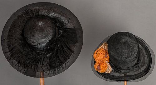 TWO BLACK STRAW HATS, 1920s