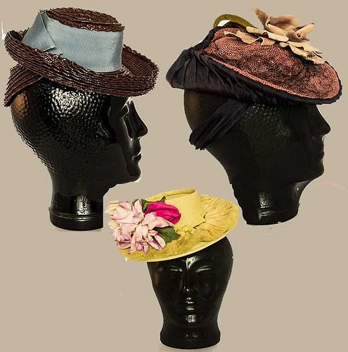 THREE LADIES' STRAW "DOLL" HATS, 1940s