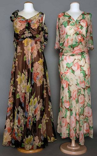 TWO SILK CHIFFON SUMMER GOWNS, 1930s
